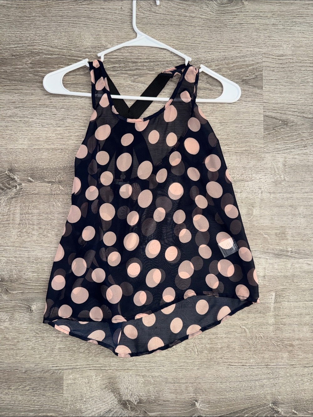 Charlotte Russe Black Tank Top with Pink Polka Dots
